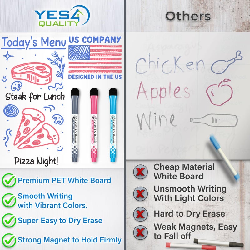 YES4QUALITY Magnetic Dry Erase White Board Sheet for Fridge - 17x11 - Stain Resistant Technology with 3 Markers & Big Eraser with Magnet - Small Refrigerator Whiteboard Planner Organizer - by Yes4Quality - Image 5